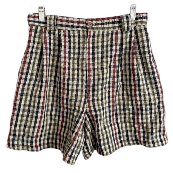 Vintage Multicoloured Pleat Front Wool Blend Shorts - M / 8-10 / 30" Waist - Picture 4 of 13